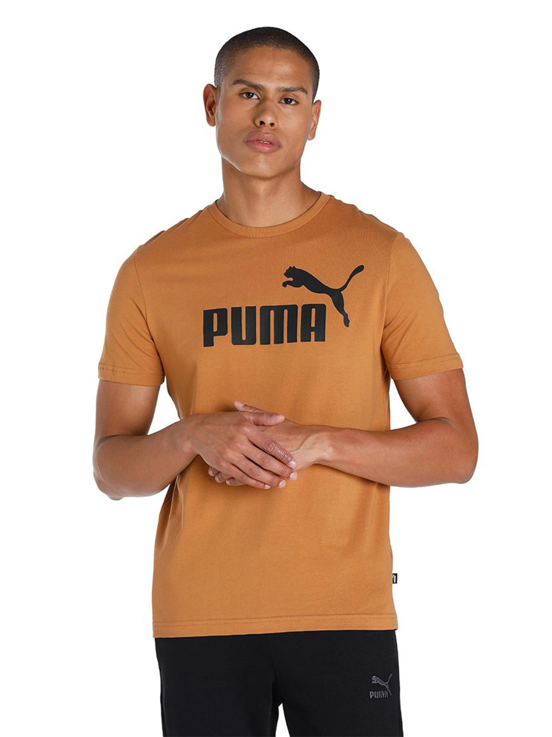 Puma Men Desert Tan Printed Essentials Logo Regular Fit T-shirt (1)