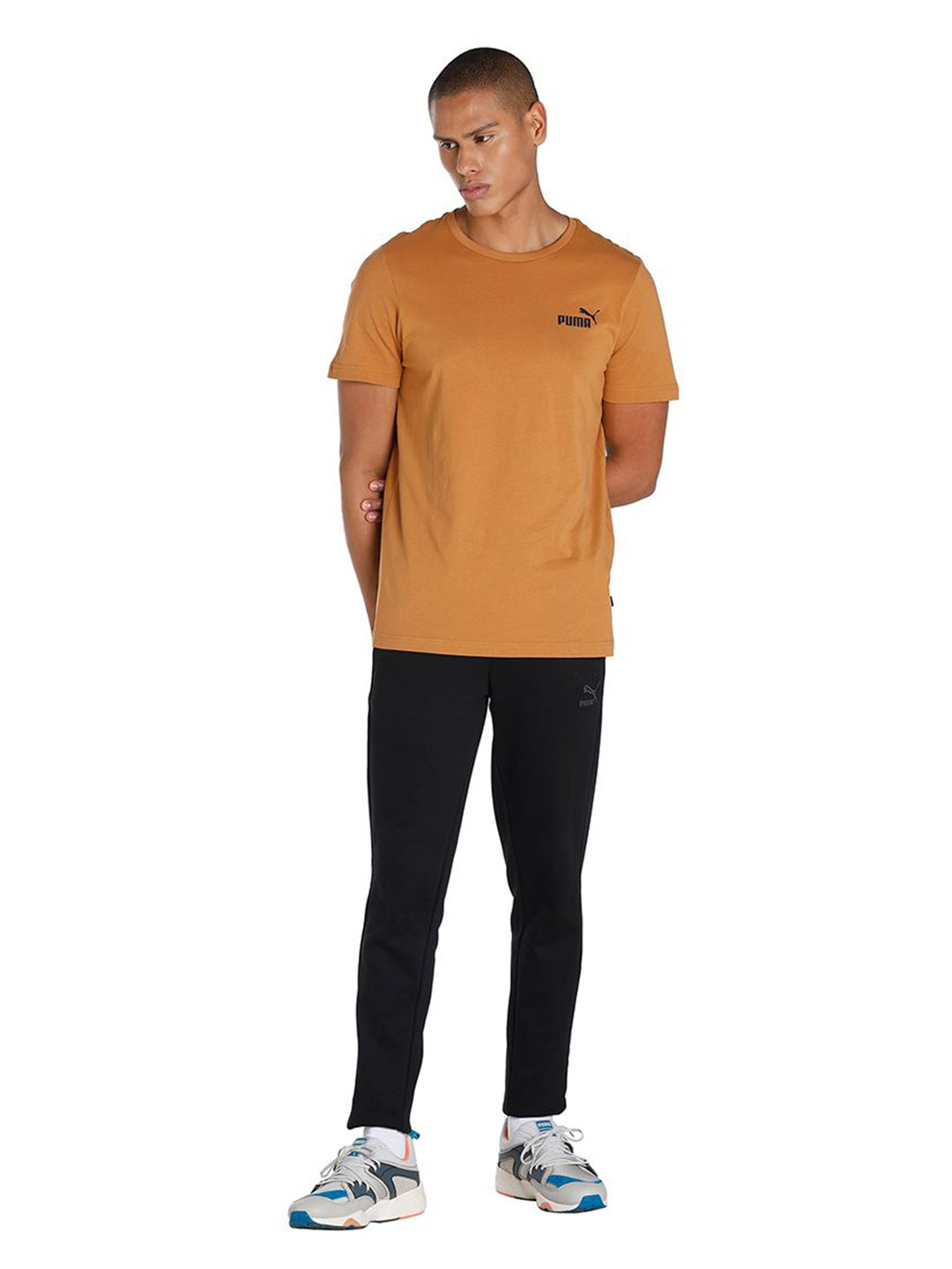 Puma Men Desert Tan Printed Essentials Small Logo Regular Fit T-shirt (5)
