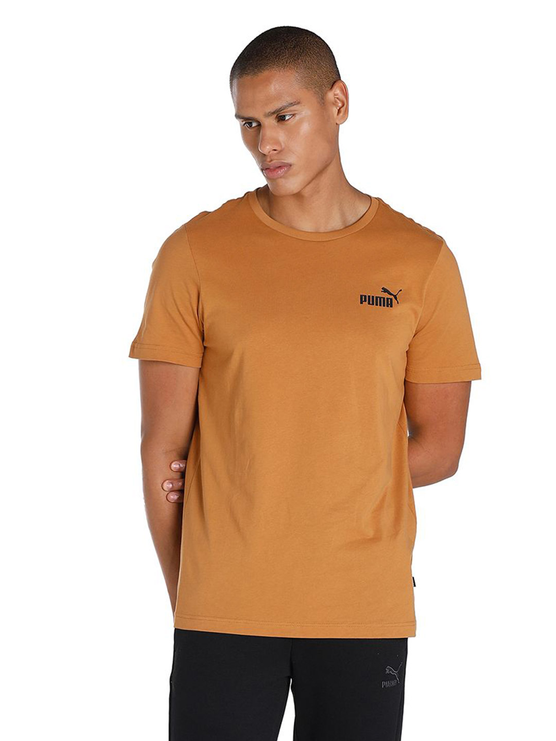 Men Desert Tan Printed Essentials Small Logo Regular Fit T-shirt