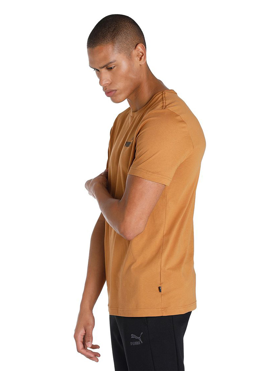 Puma Men Desert Tan Printed Essentials Small Logo Regular Fit T-shirt (3)