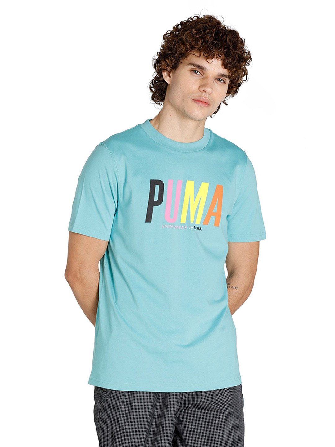 Puma Men Green Brand Logo Printed Half Sleeves Round Neck T-Shirt (1)