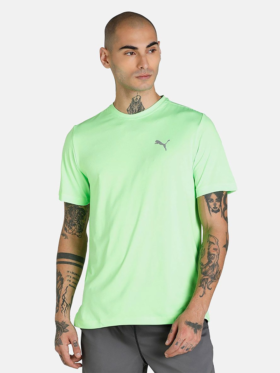 Puma Men Green Solid Run Favorite Heather T-Shirts (1)