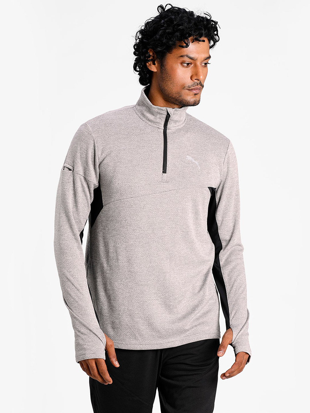 Men Grey Solid Run Midlayer Sweatshirts