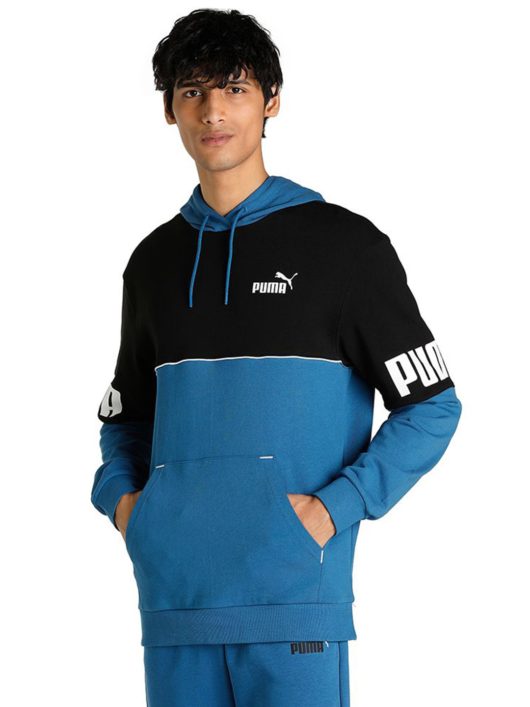 Puma Men Lake Blue Printed Power Colourblock Hoodie (1)