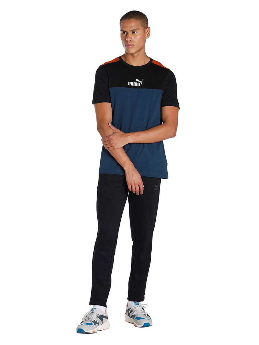 Puma Men Marine Blue Printed Essentials+ Block T-shirt (5)