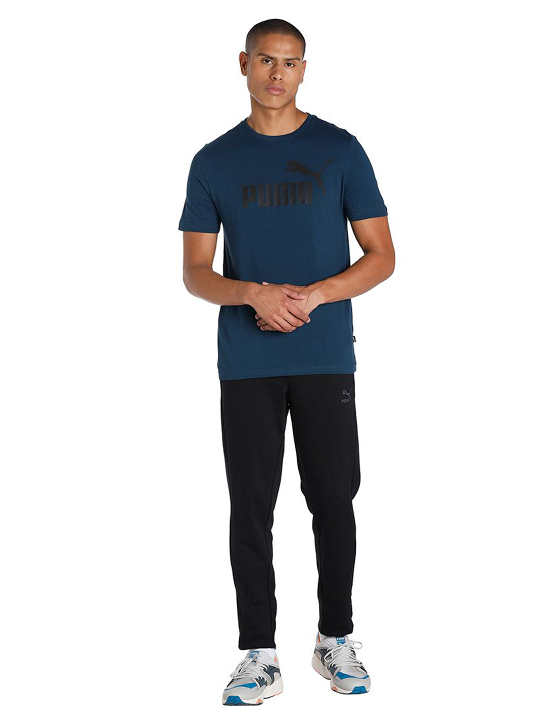 Puma Men Marine Blue Printed Essentials Logo Regular Fit T-shirt (5)