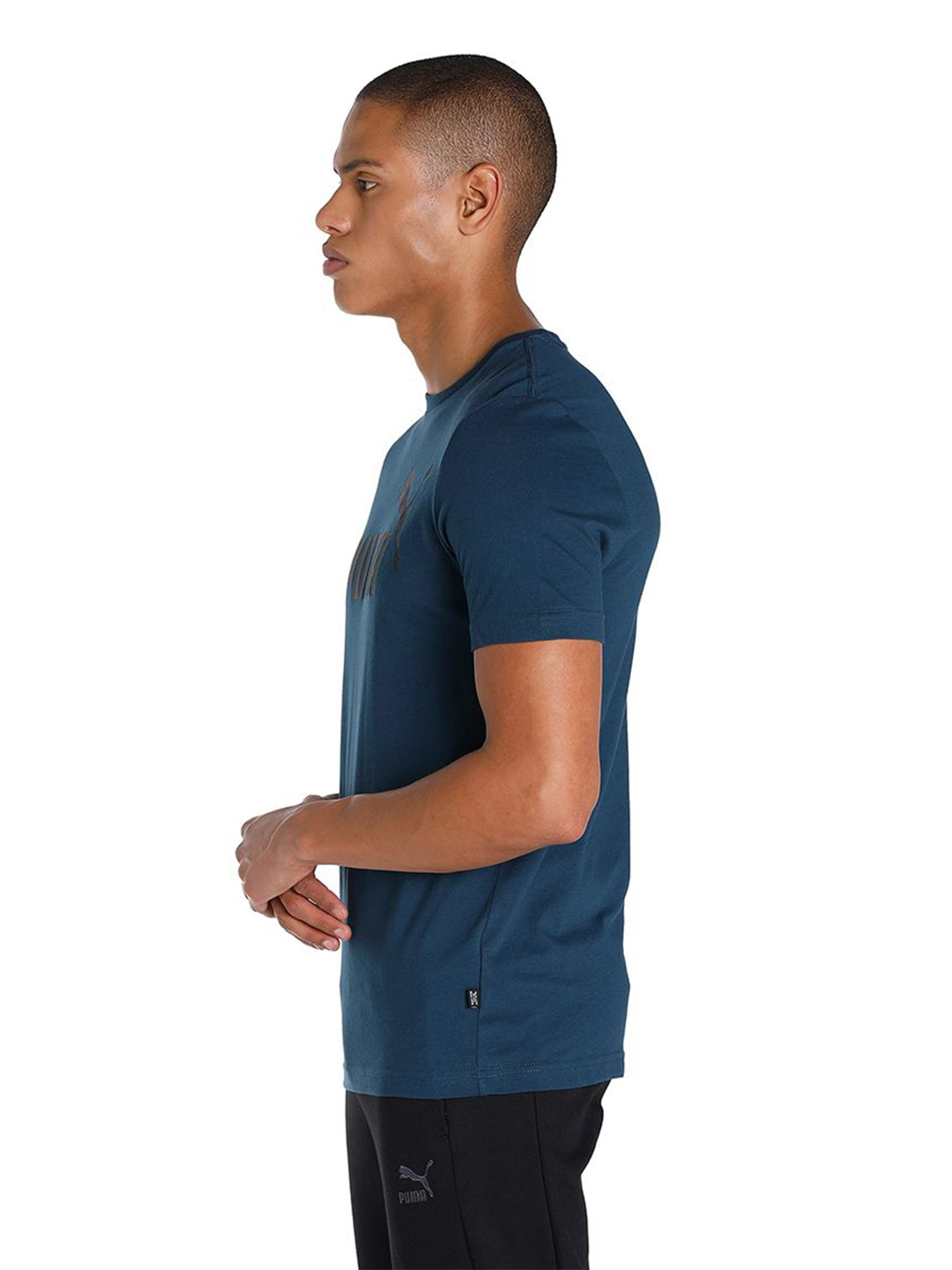 Puma Men Marine Blue Printed Essentials Logo Regular Fit T-shirt (2)