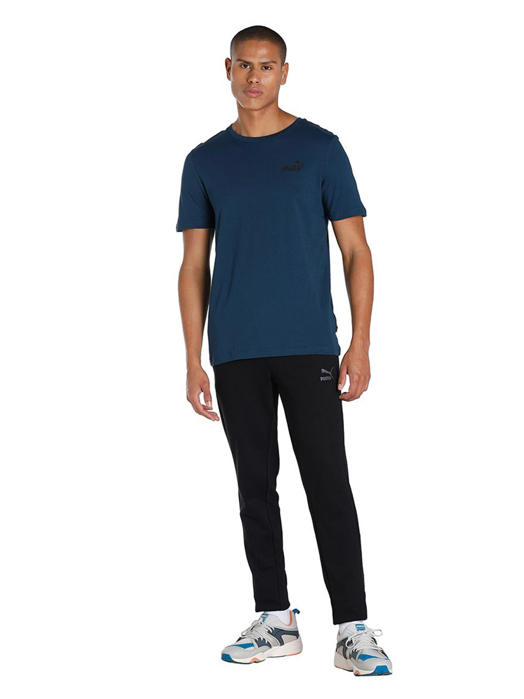 Puma Men Marine Blue Printed Essentials Small Logo Regular Fit T-shirt (5)