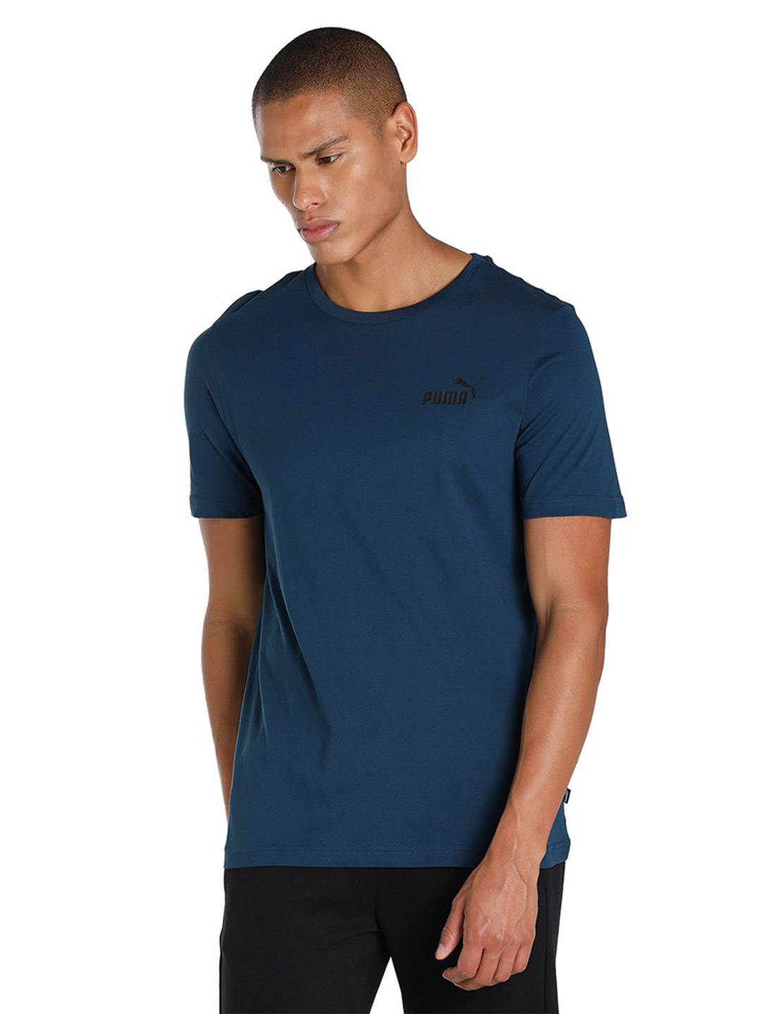 Men Marine Blue Printed Essentials Small Logo Regular Fit T-shirt