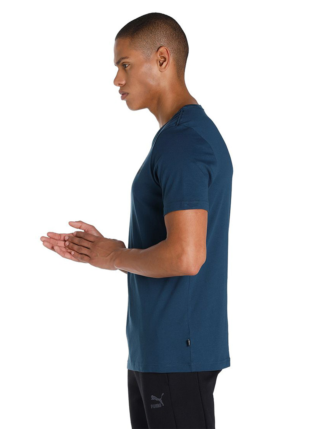 Puma Men Marine Blue Printed Essentials Small Logo Regular Fit T-shirt (2)