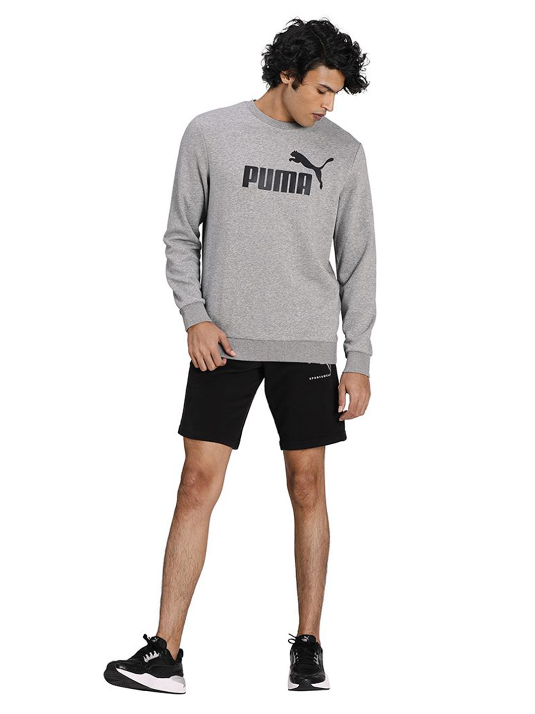 Puma Men Medium Gray Heather Printed Essentials Big Logo Crew Sweat Shirt (5)