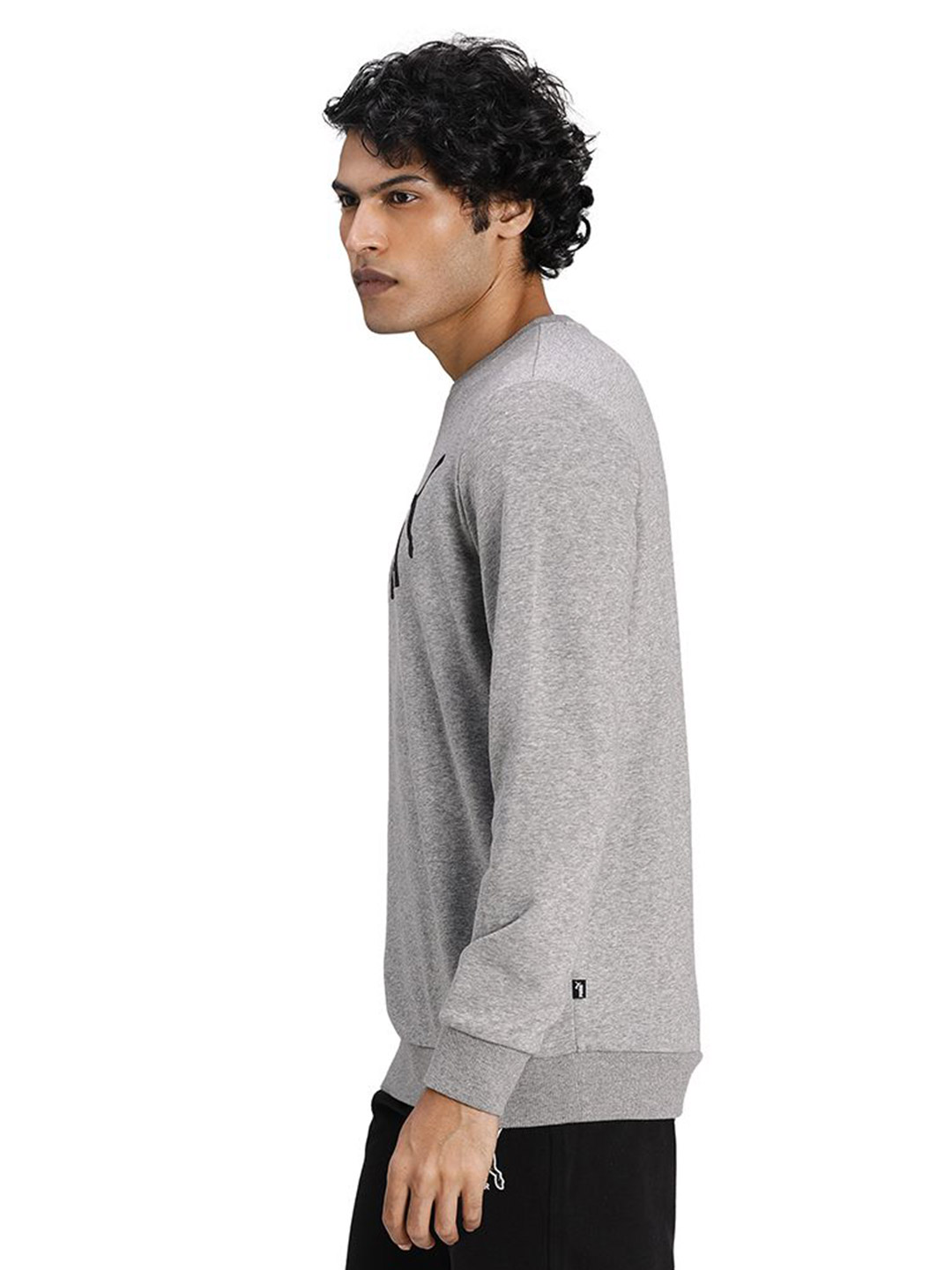 Puma Men Medium Gray Heather Printed Essentials Big Logo Crew Sweat Shirt (2)