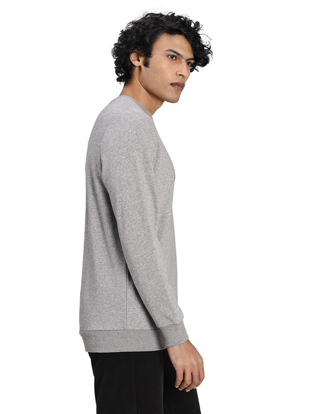 Puma Men Medium Gray Heather Printed Essentials Big Logo Crew Sweat Shirt (4)