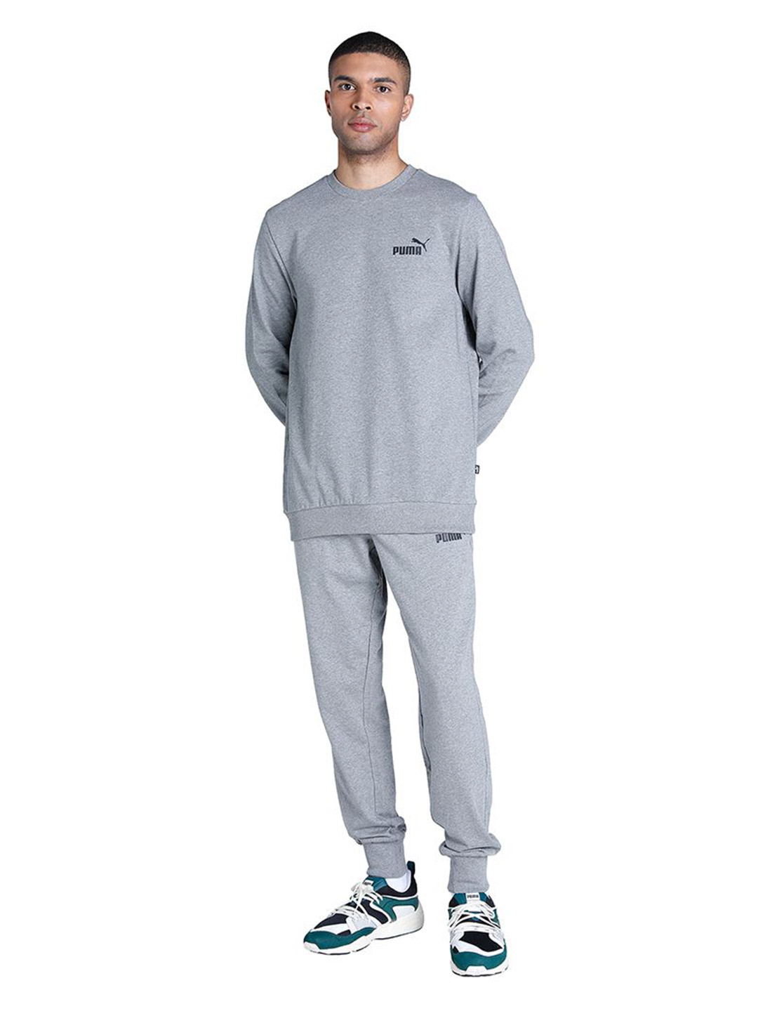 Puma Men Medium Gray Heather Printed Essentials Logo Regular Fit T-Shirt (5)