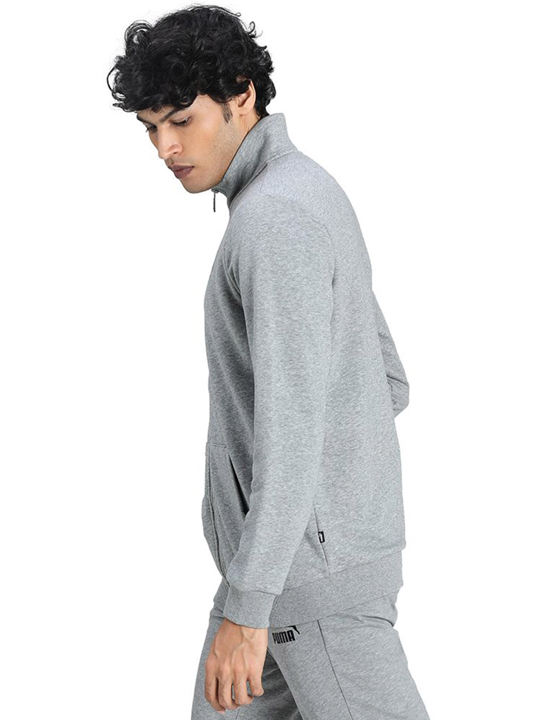 Puma Men Medium Gray Heather Printed Essentials Regular Fit Track Jacket (2)