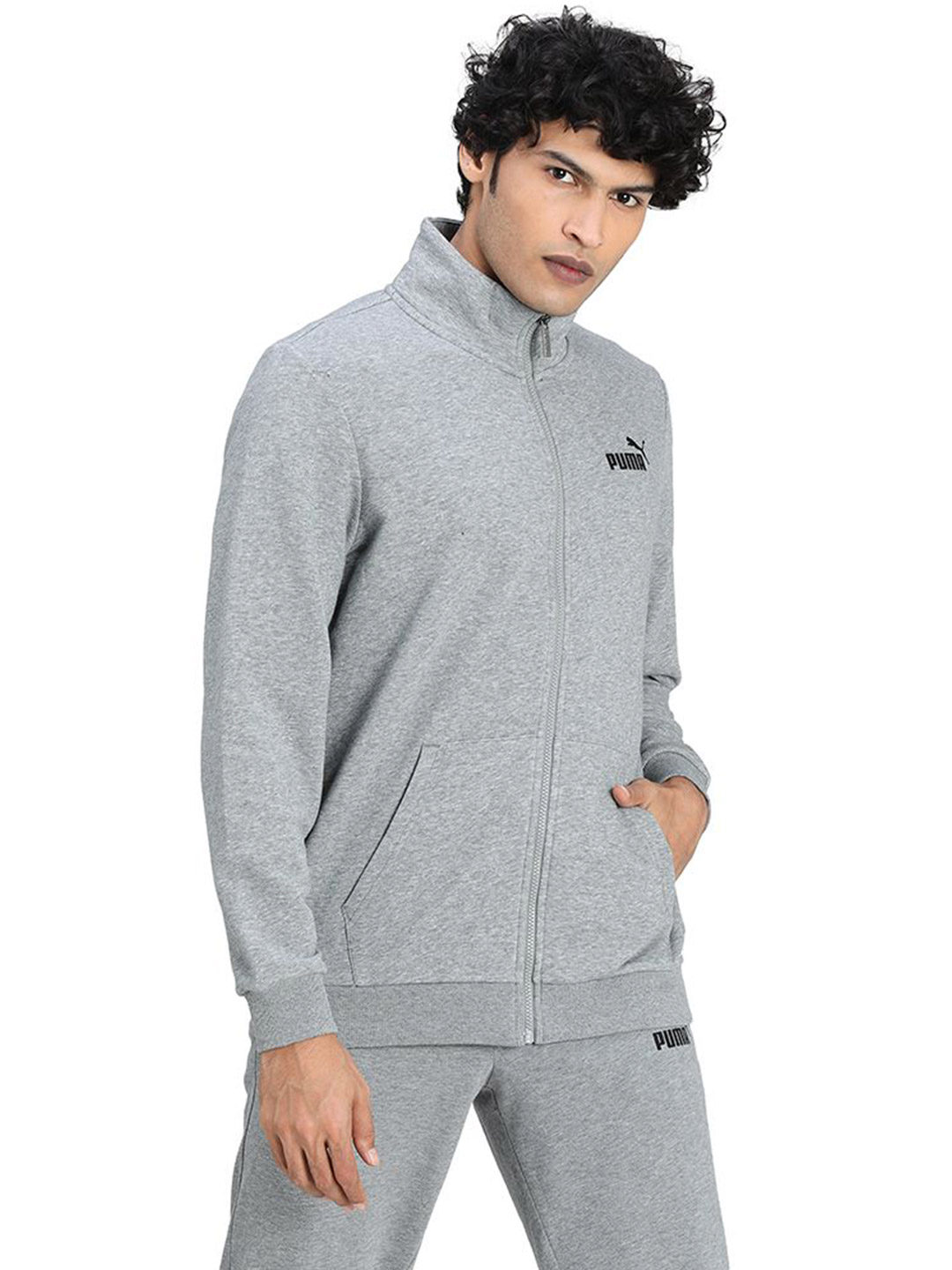 Puma Men Medium Gray Heather Printed Essentials Regular Fit Track Jacket (1)