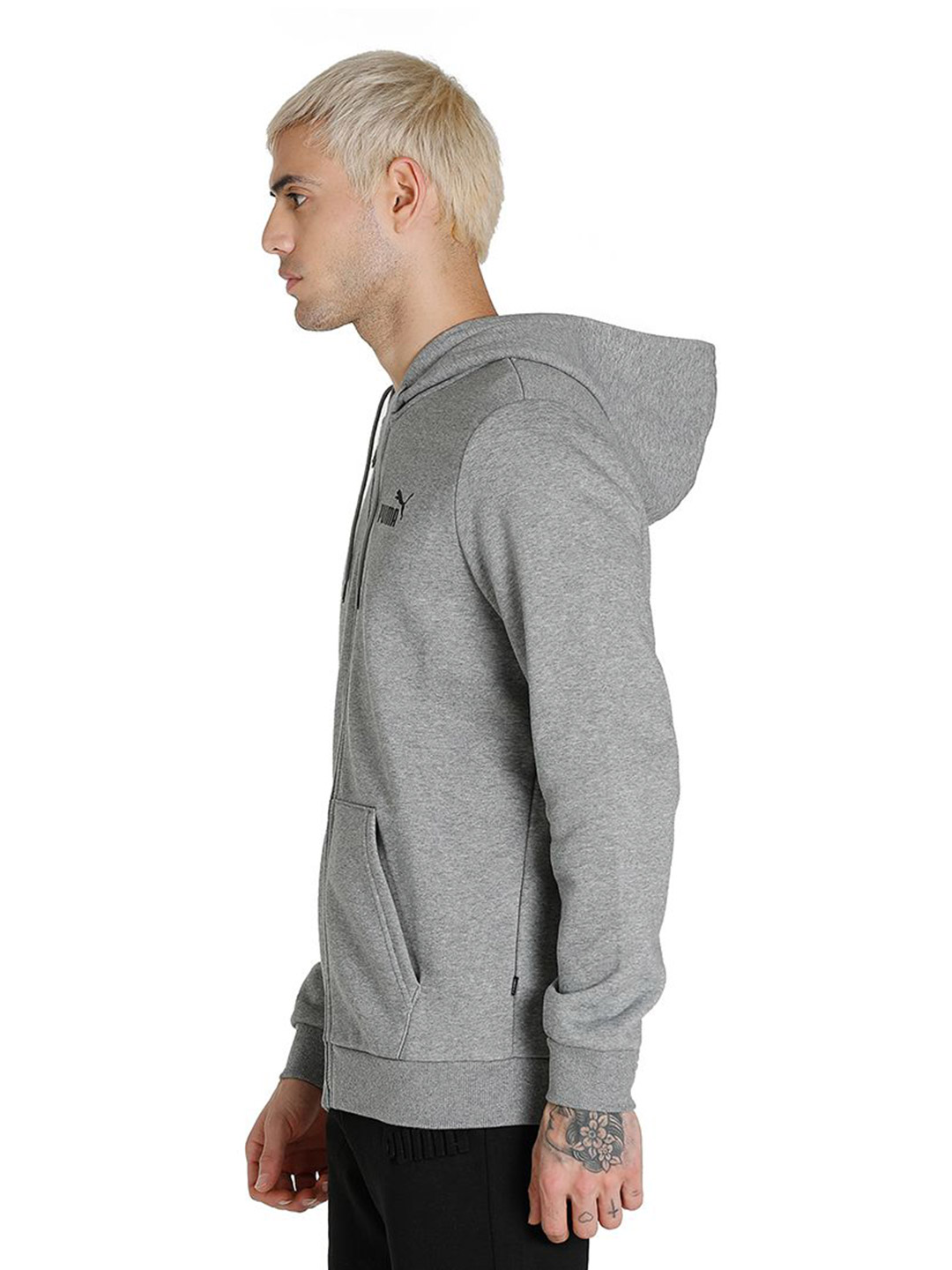 Puma Men Medium Gray Heather Printed Essentials Small Logo Full-Zip Regular Fit Hoodie (3)