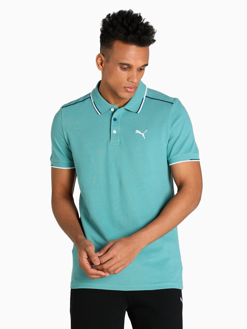 Puma Men Mineral Blue Solid Polo Collat Half Sleeves T-Shirt (1)