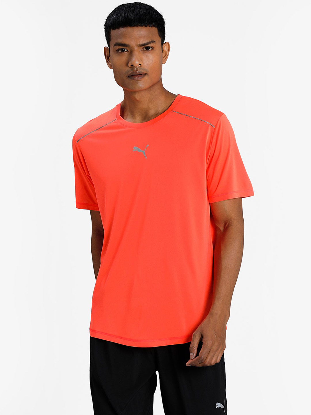 Puma Men Orange Solid Run Cooladapt T-Shirts (1)