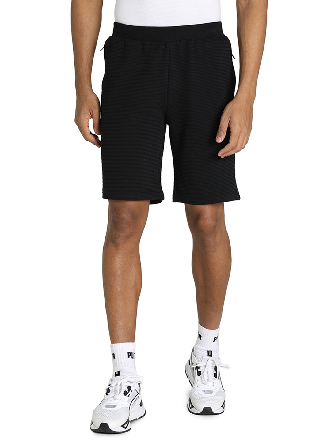 Men Ottoman Ribbed Slim Fit Sports Shorts