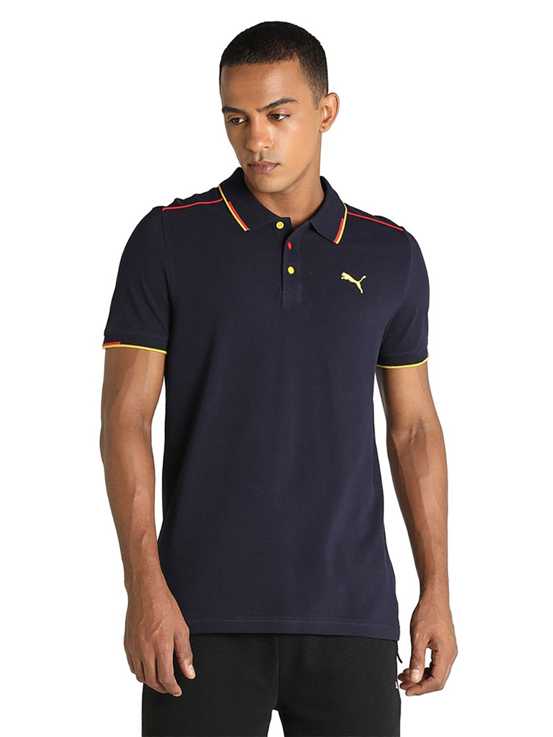 Puma Men Peacoat Contrast Tipping Polo Collar Half Sleeves T-Shirt (1)