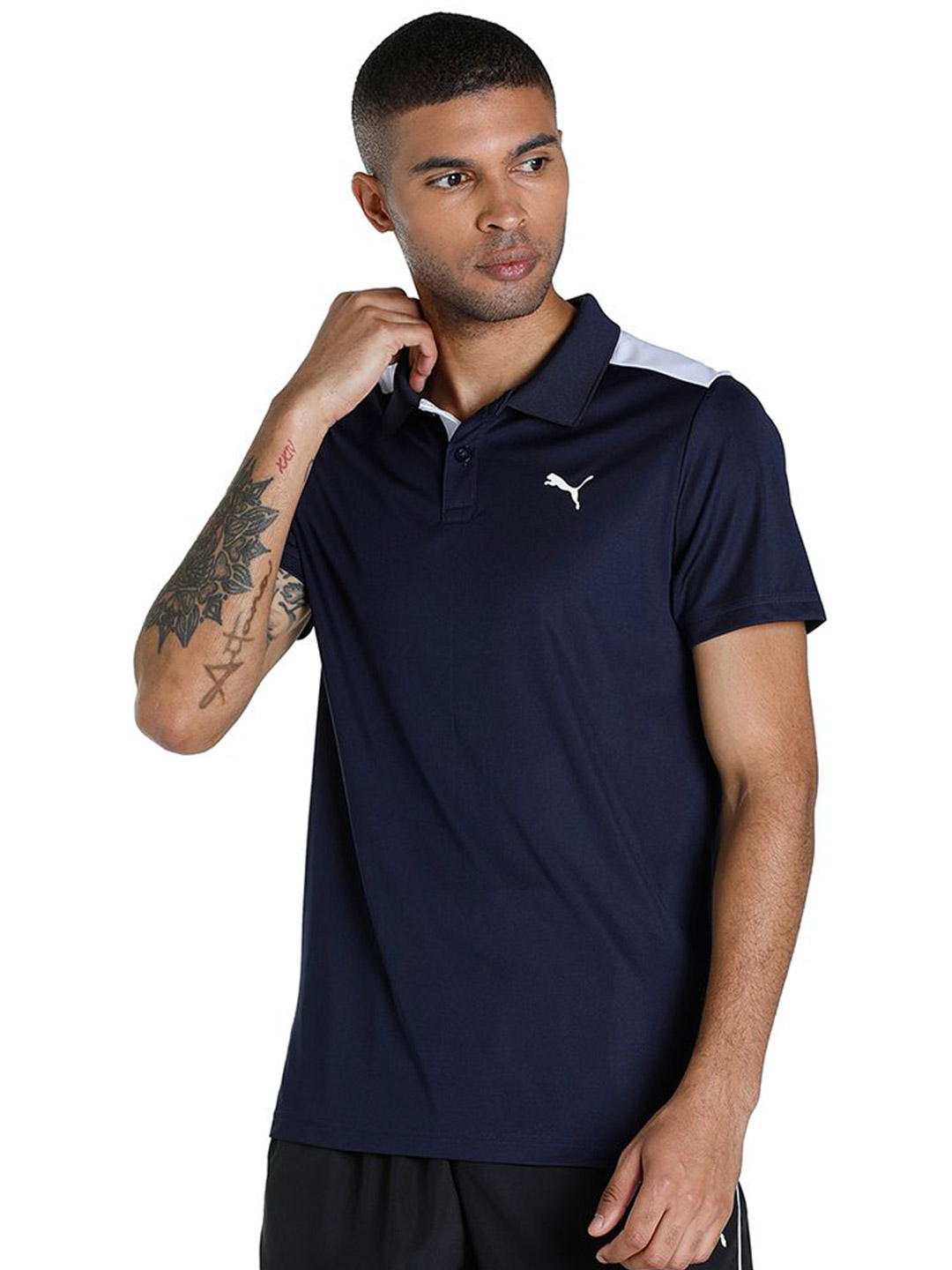 Puma Men Peacoat Printed Color Block Train Polo T-Shirt (1)