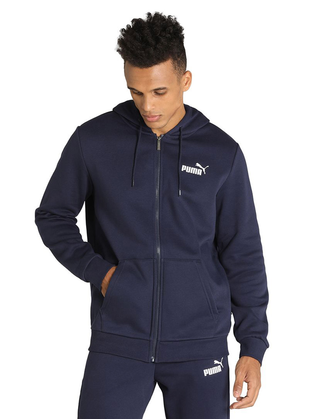 Puma Men Peacoat Printed Essentials Small Logo Full-Zip Regular Fit Hoodie (1)