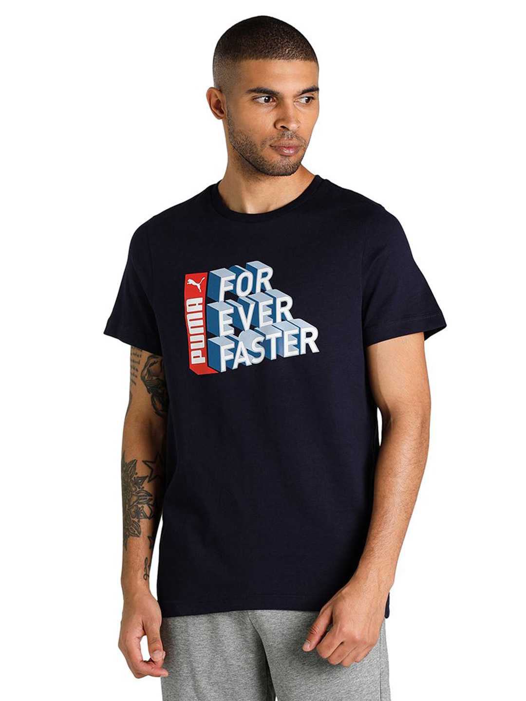 Men Peacoat Printed FF Graphic T-Shirt