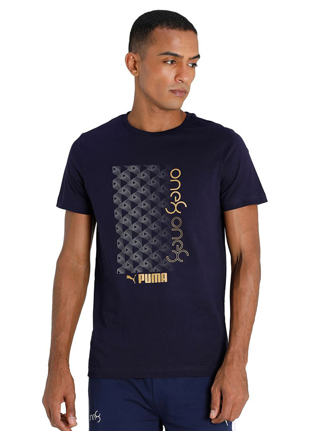 Men Peacoat Printed Gold Foil Graphic T-Shirt
