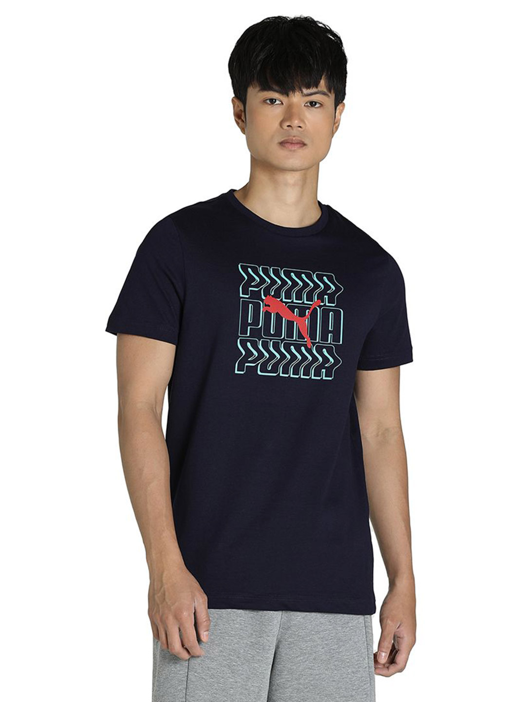 Men Peacoat Printed Graphic Logo T-Shirt