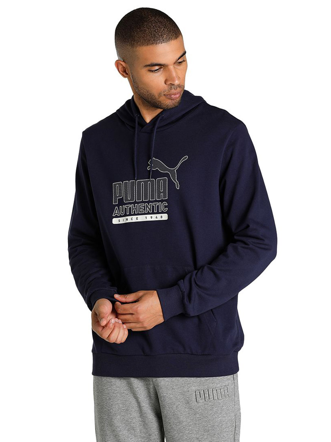 Puma Men Peacoat Printed Puma Cat Graphic Hoodie (1)