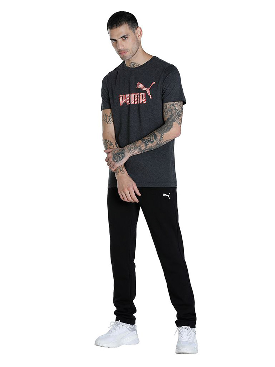 Puma Men Puma Black Heather Printed N1 Logo T-Shirt (5)
