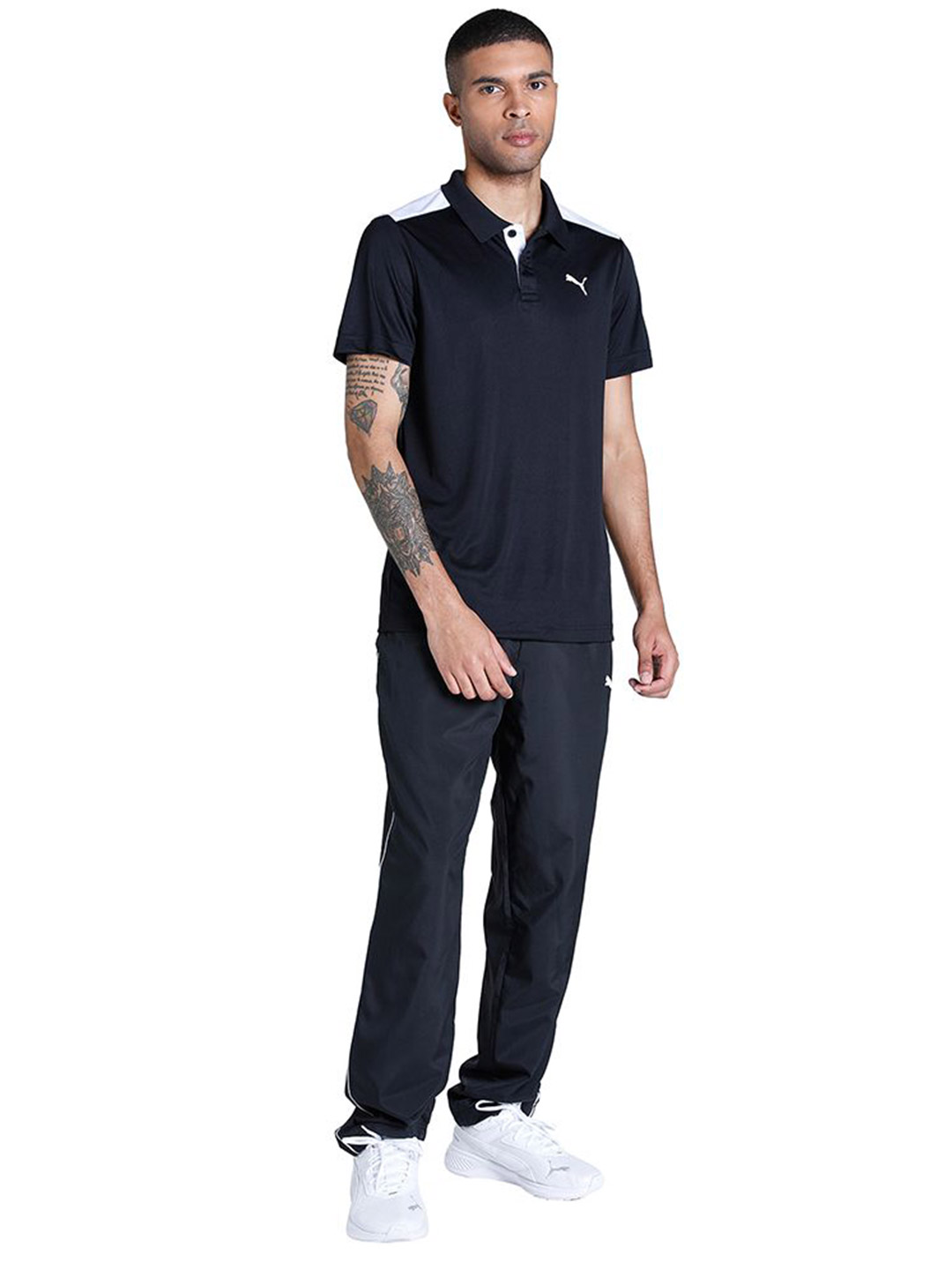 Puma Men Puma Black Printed Color Block Train Polo T-Shirt (5)