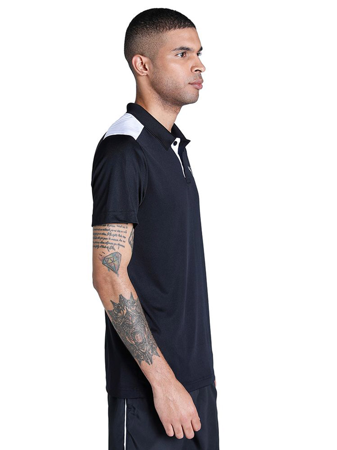 Puma Men Puma Black Printed Color Block Train Polo T-Shirt (4)