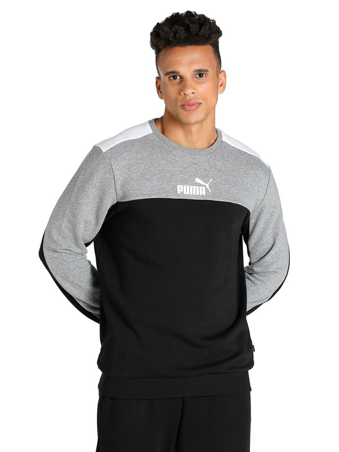 Puma Men Puma Black Printed Essentials+ Block Crew Neck Sweater (1)
