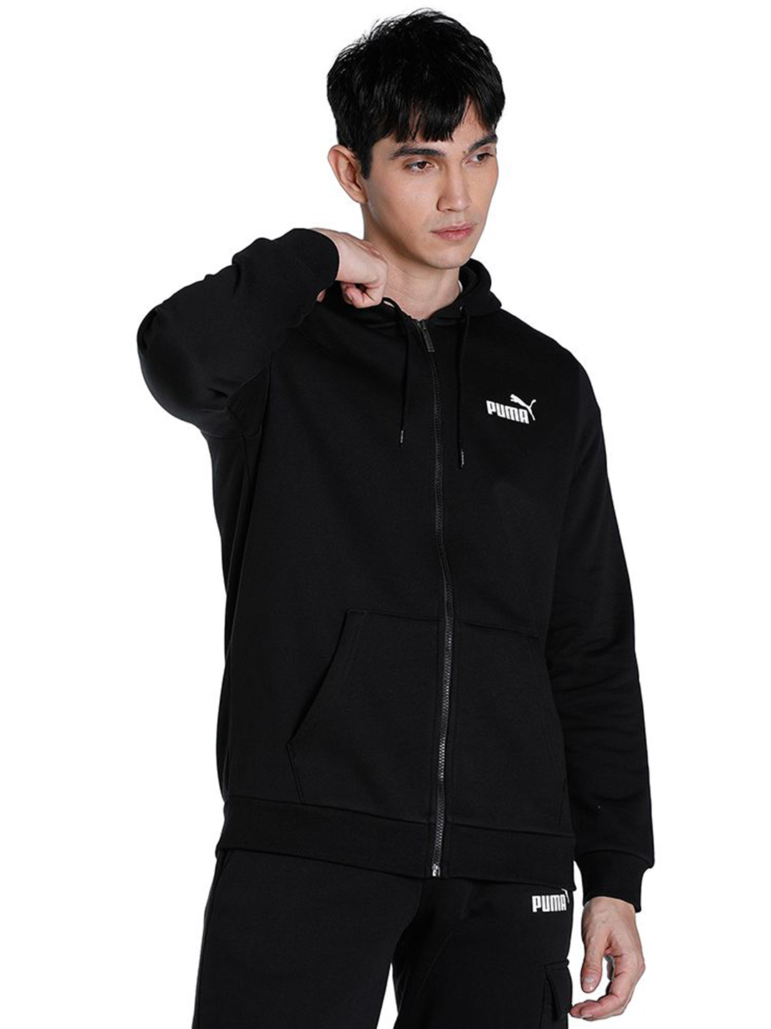 Puma Men Puma Black Printed Essentials Small Logo Full-Zip Regular Fit Hoodie (1)