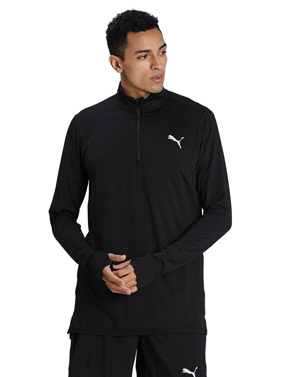 Men Puma Black Printed Favourite Quarter-Zip Running Performance T-Shirt