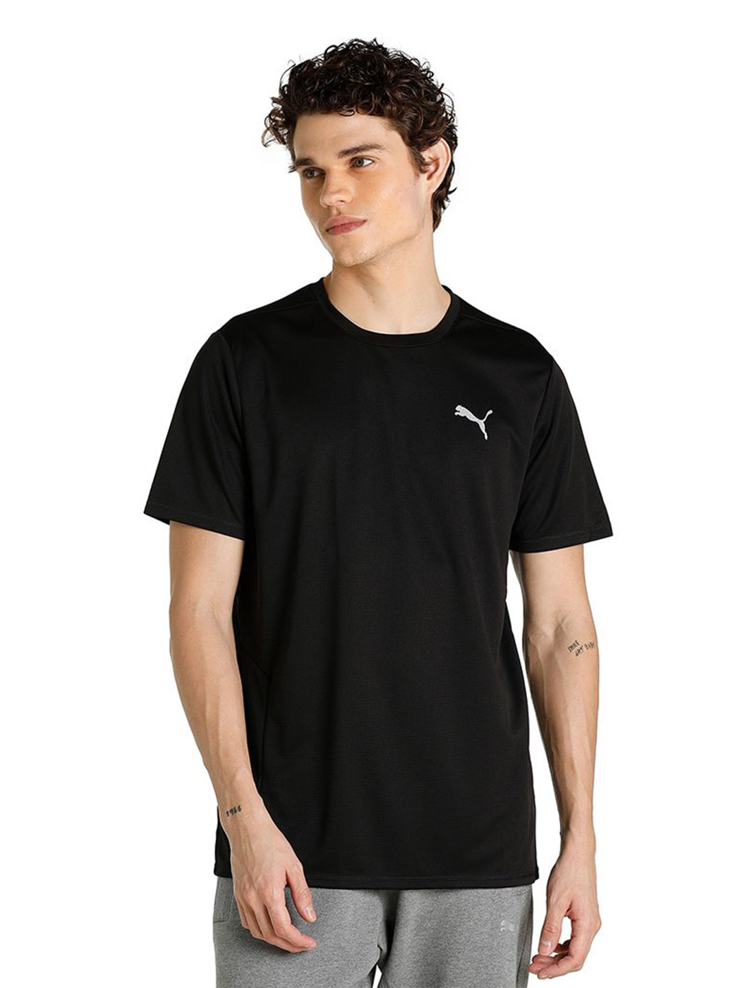 Men Puma Black Printed Favourite Short Sleeve Running T-shirt