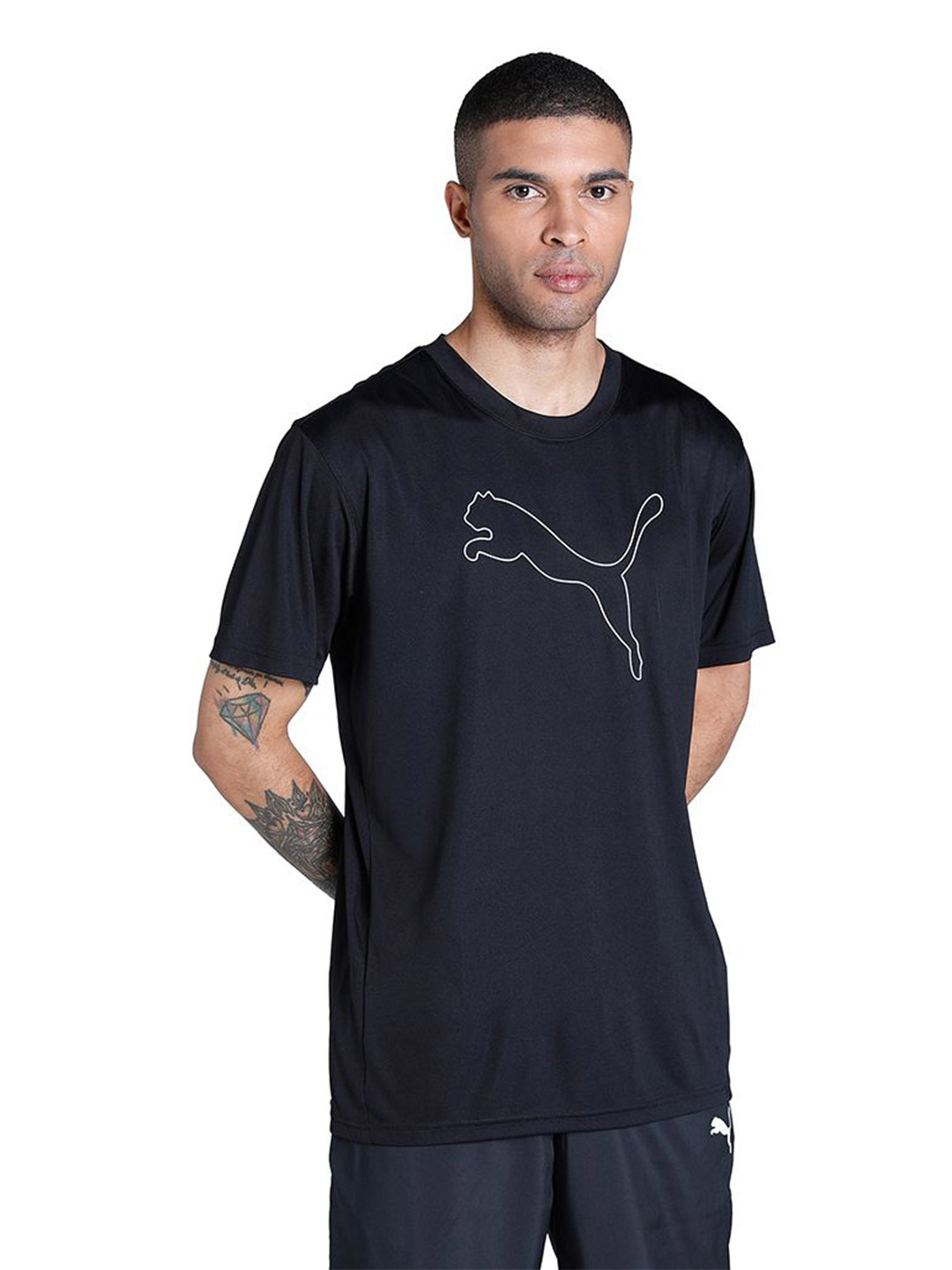 Men Puma Black Printed PERFORMANCE CAT T-Shirt