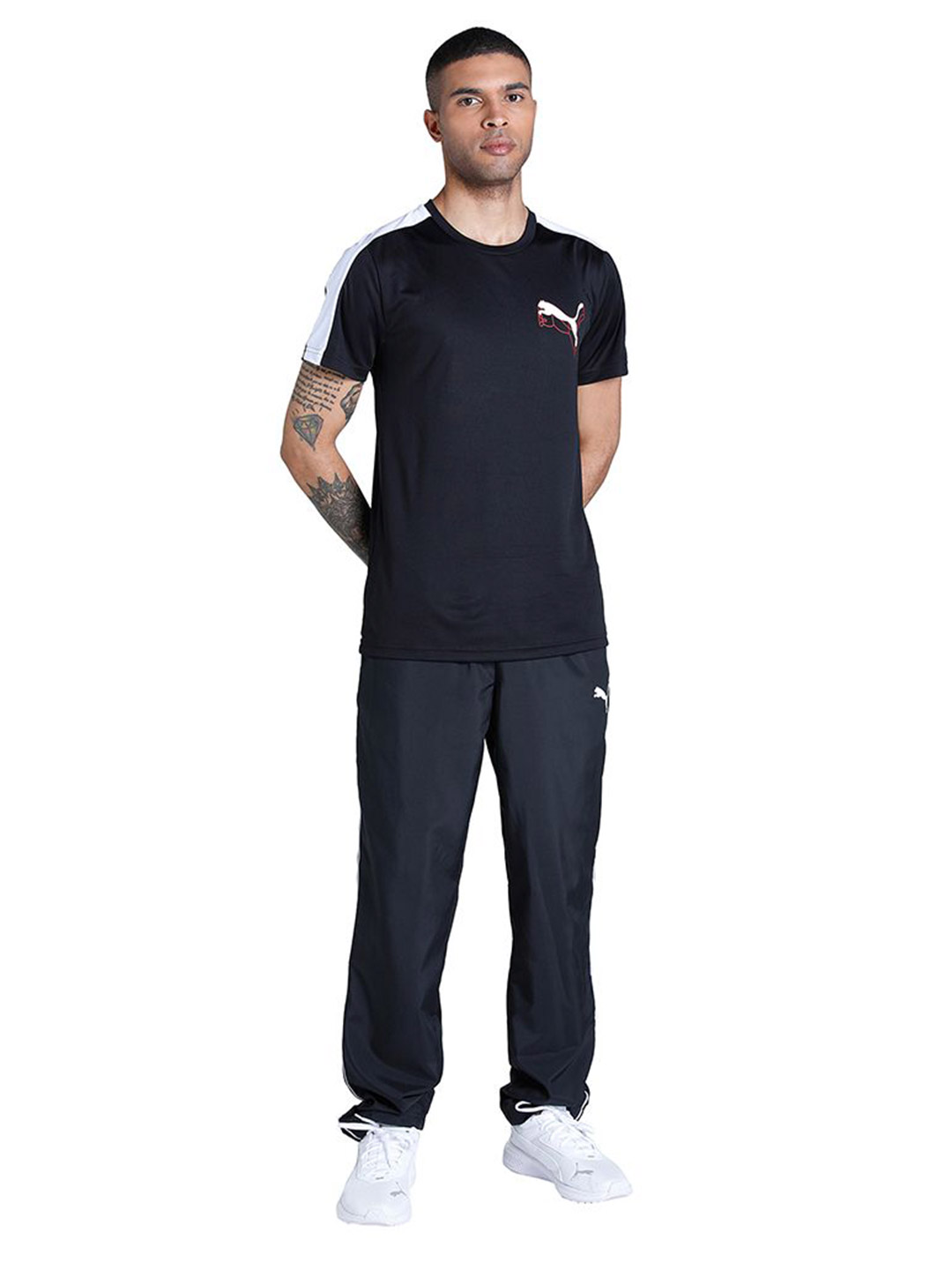 Men Puma Black Printed Puma CR Color block T-Shirt