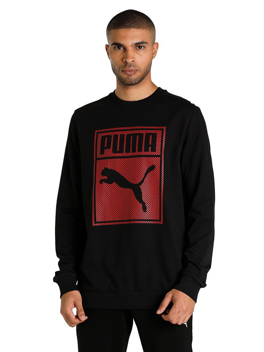Puma Men Puma Black Printed PUMA Graphic Crew Sweat Shirt (1)
