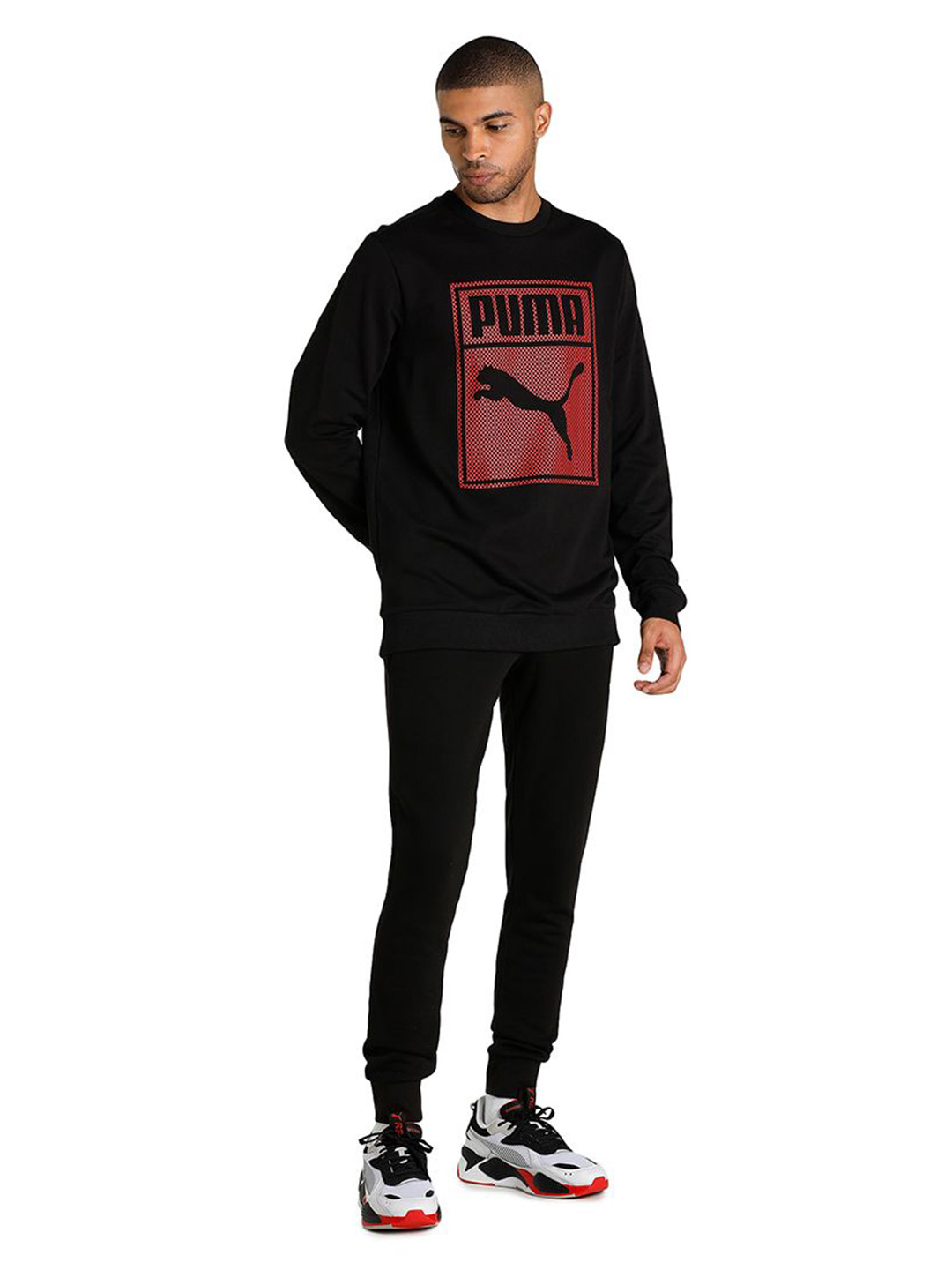 Puma Men Puma Black Printed PUMA Graphic Crew Sweat Shirt (5)