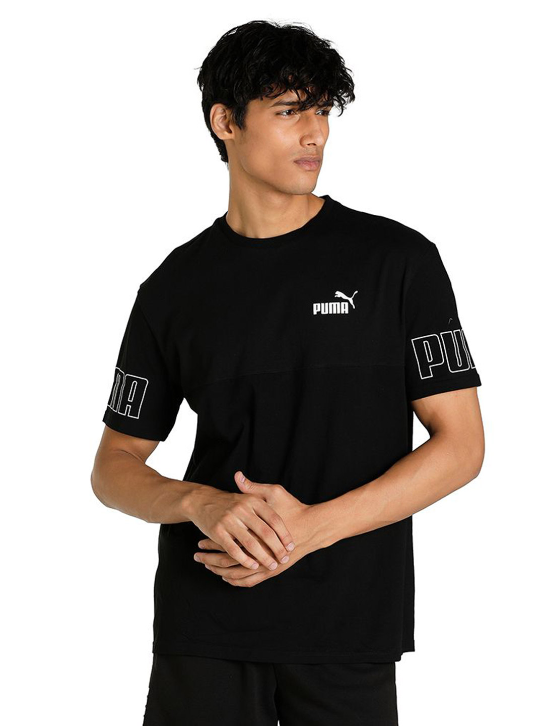 Puma Men Puma Black Printed PUMA Power Colourblock T-Shirt (1)