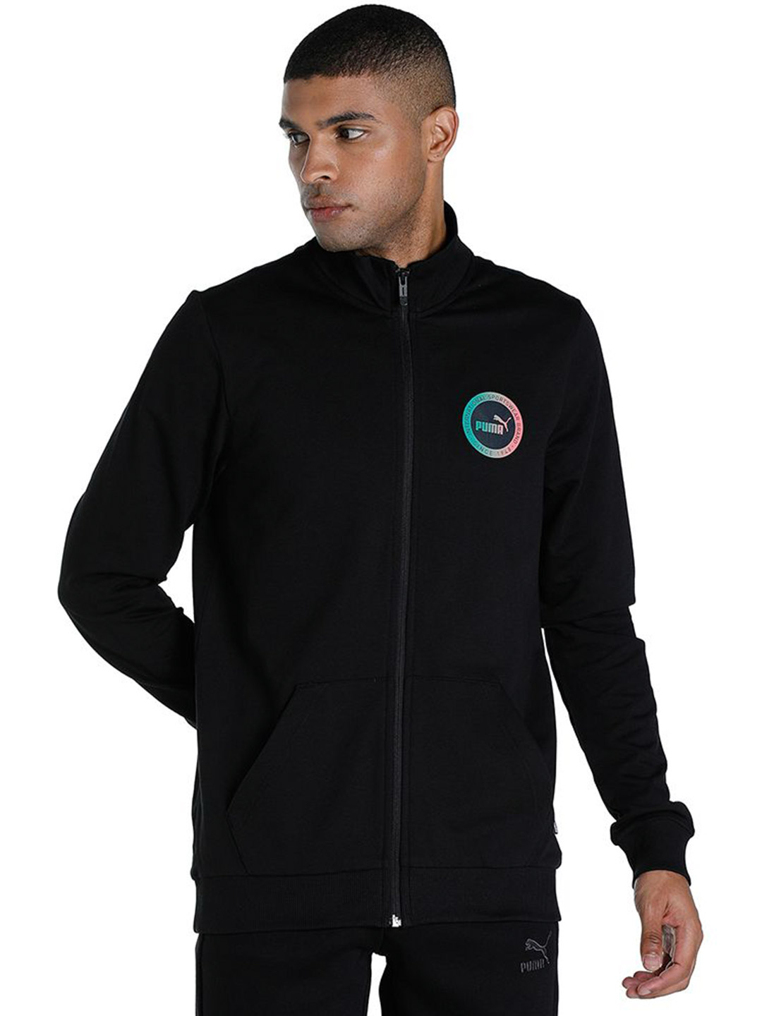 Men Puma Black Printed Rounded Logo Knitted Jacket