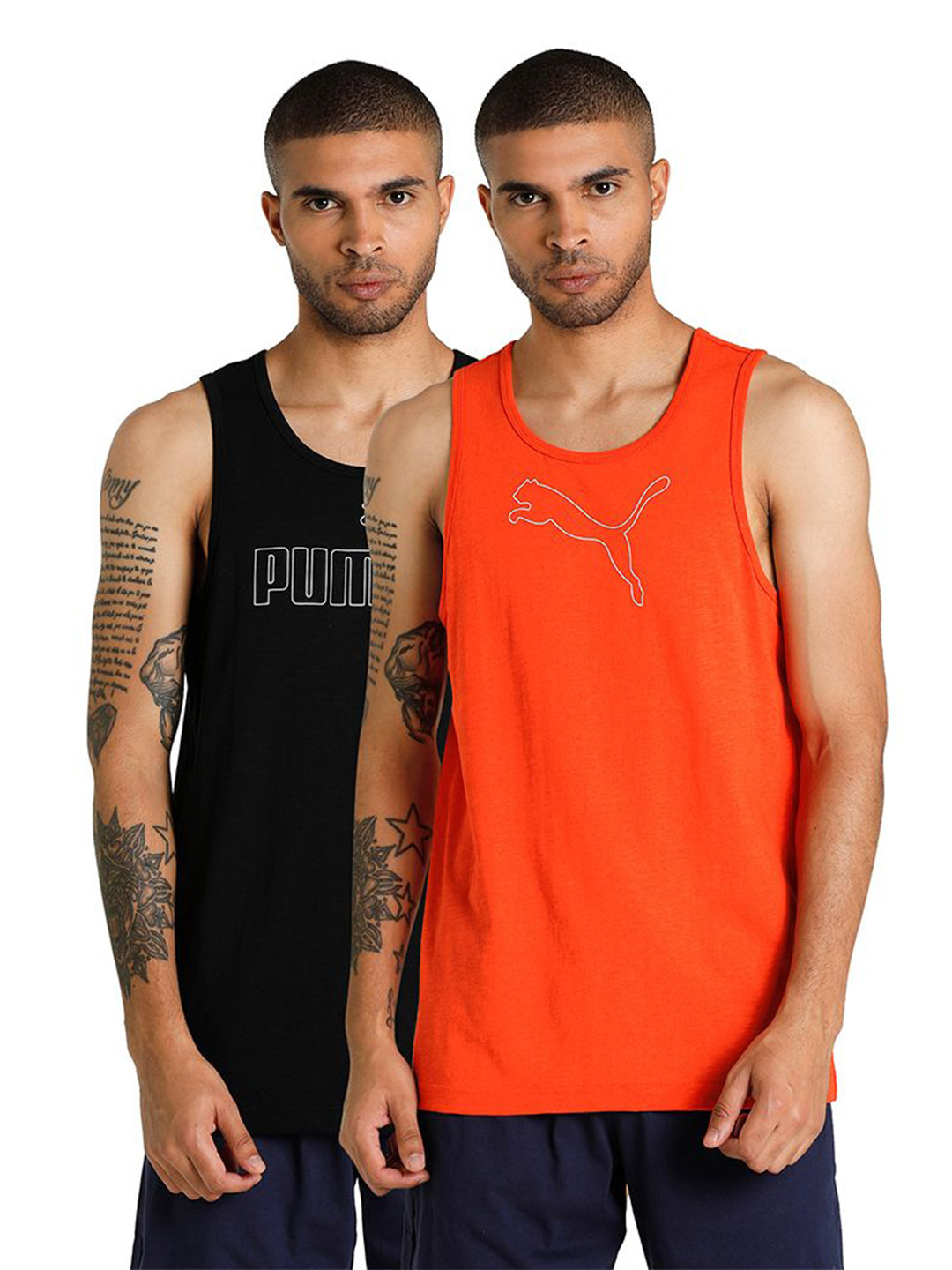 Puma Men Puma Black-Cherry Tomato Printed Slub Tank Pack of 2 (5)