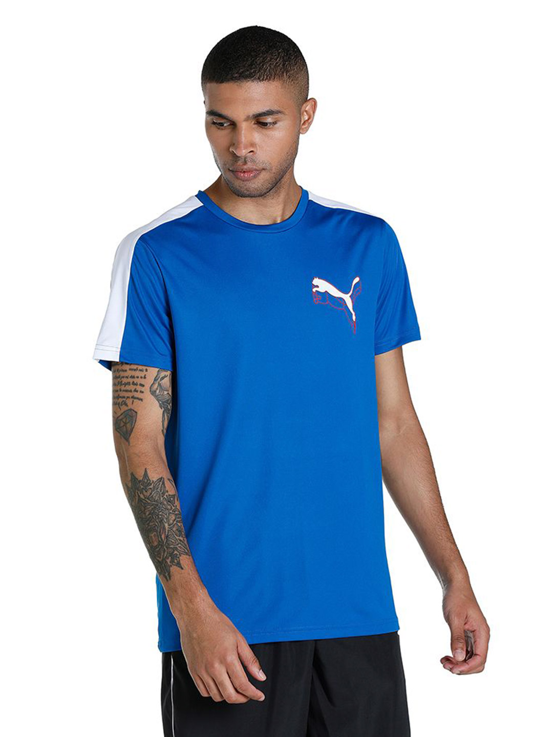 Men PUMA Team Royal Printed Puma CR Color block T-Shirt