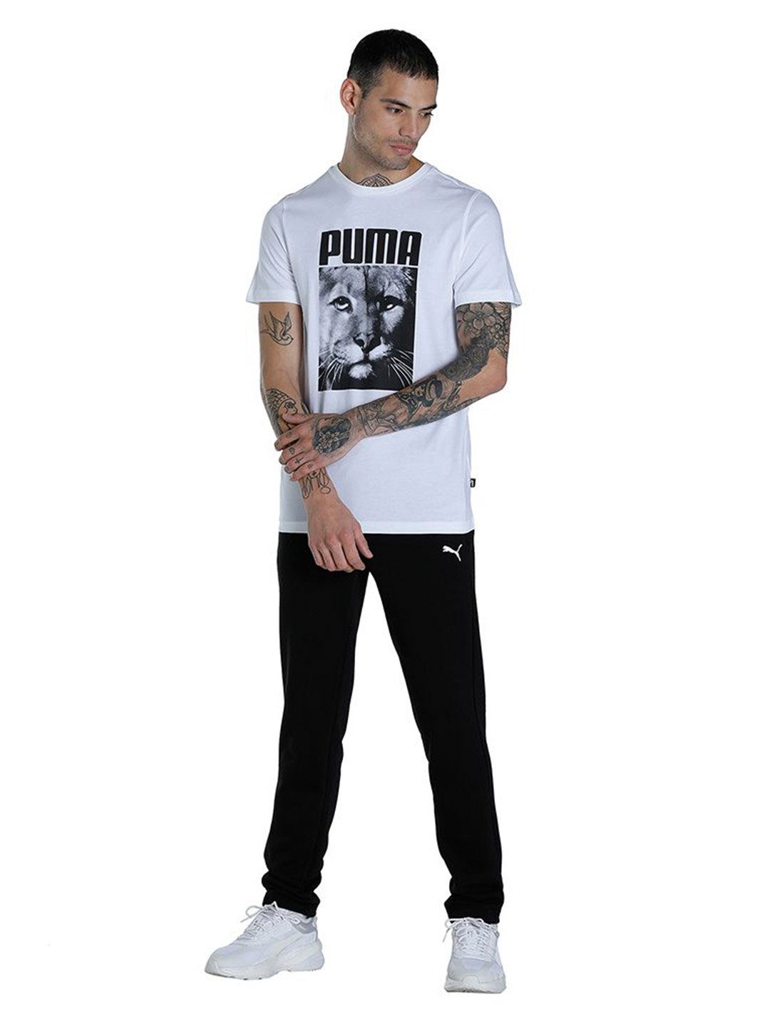 Puma Men Puma White Printed Cat Graphic T-Shirt (5)