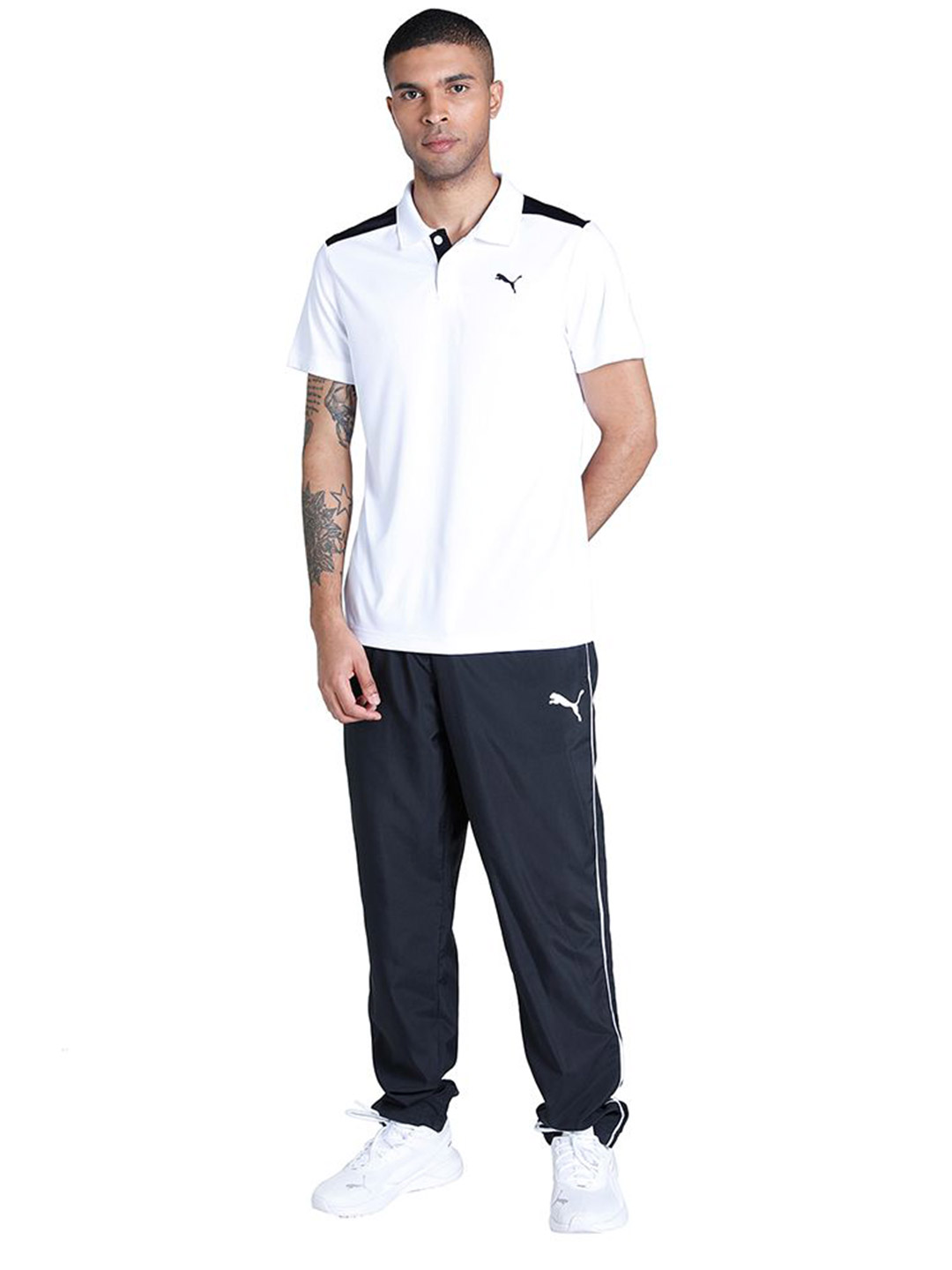 Puma Men Puma White Printed Color Block Train Polo T-Shirt (5)
