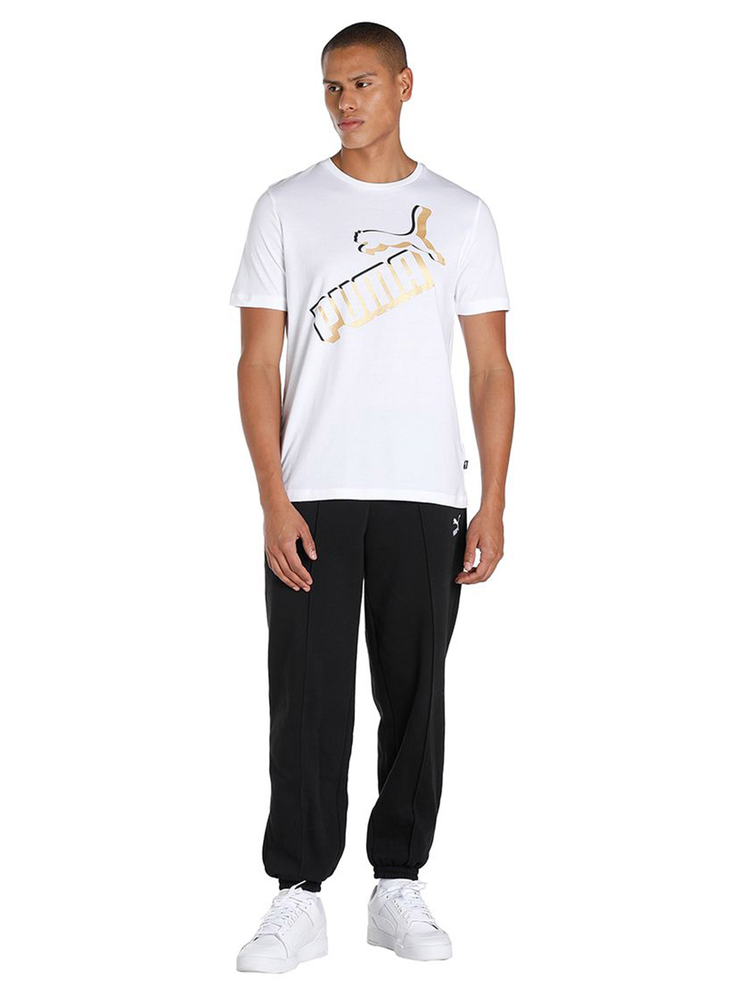Puma Men Puma White Printed Essentials+ Big Logo T-Shirt (5)