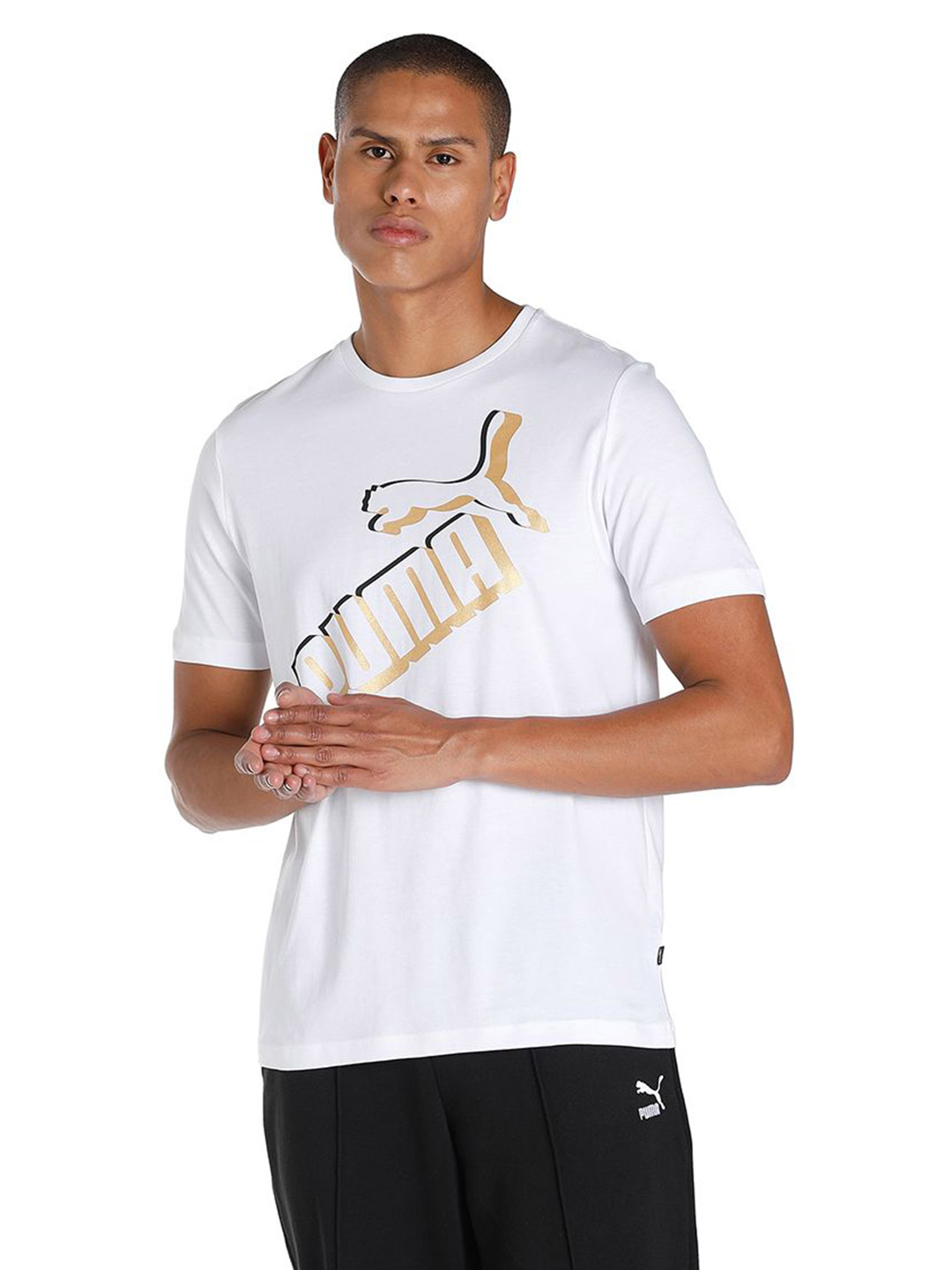 Men Puma White Printed Essentials+ Big Logo T-Shirt